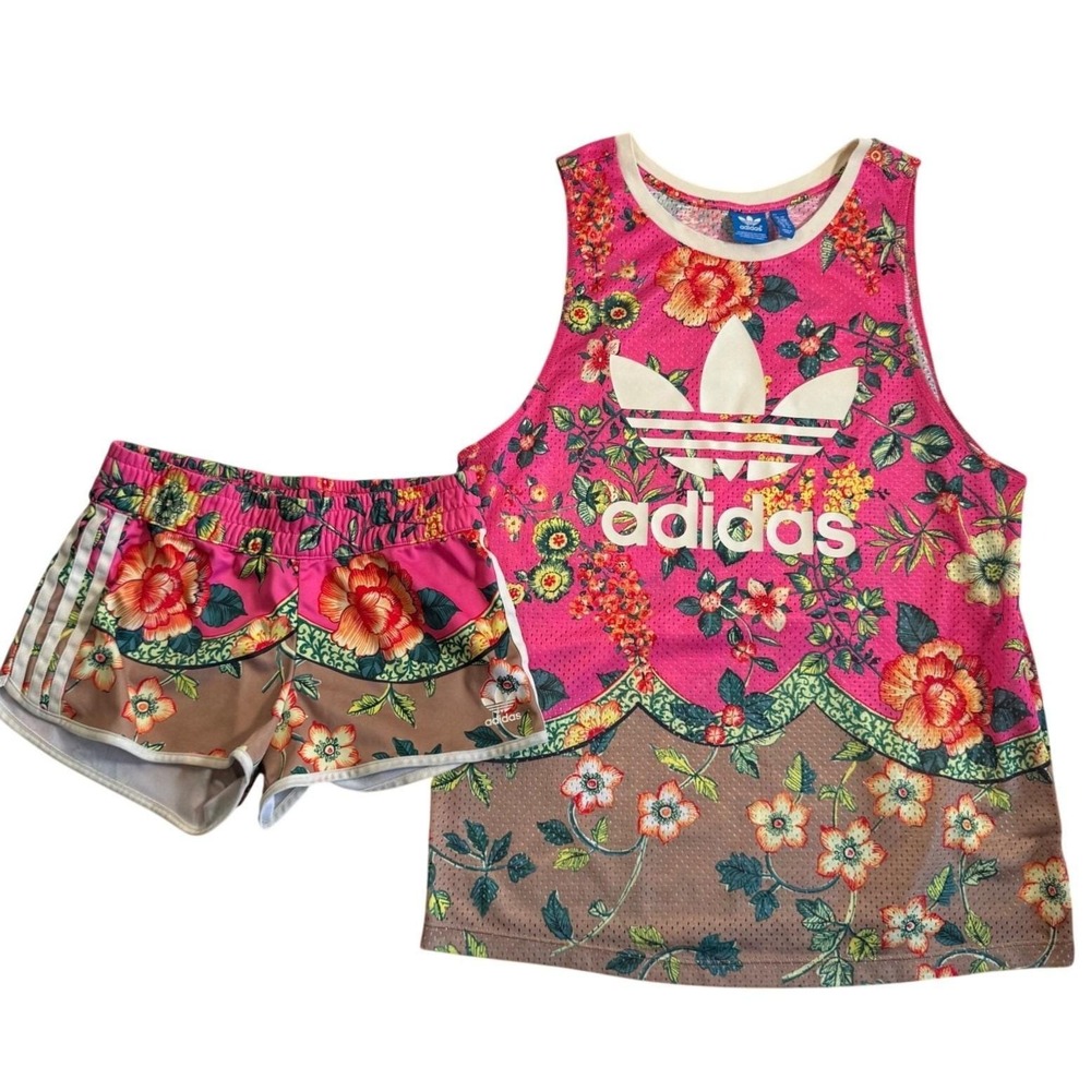Adidas Originals x Farm Rio Floral Mesh Tank Top and Shorts Set Small AJ8137